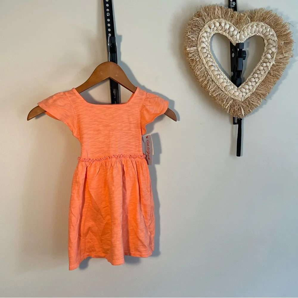 NWT Cat & Jack Short Sleeve Solid Knit Dress Size 18M peach Pink - Picture 1 of 5